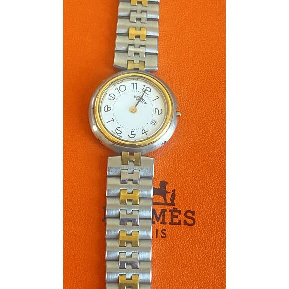 Hermès Clipper 24mm Women’s Two-Tone Stainless Steel & Gold Watch with Box - Picture 4 of 9